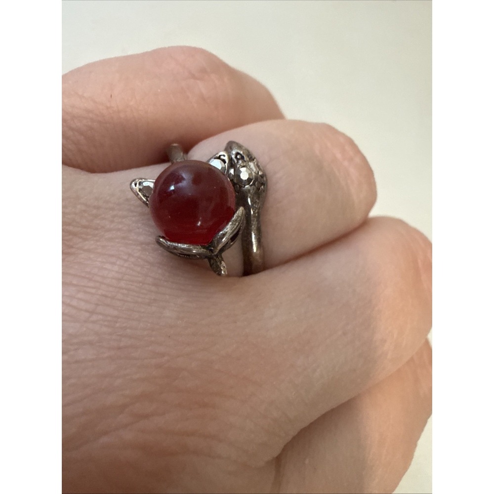Foxy Fox Tail Red Glass Cabochon Sterling Silver 925